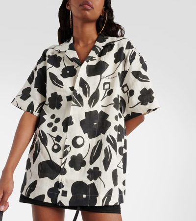 Jacquemus La Chemise Jean Printed Linen Shirt In Black