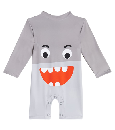 Shop Stella Mccartney Baby Printed Rashguard Swimsuit In Grey