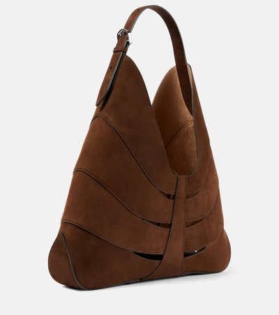 Shop Alaïa Delta Suede Shoulder Bag In Brown