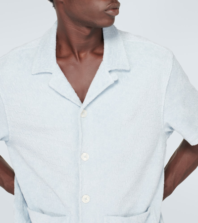 Frescobol Carioca Paco Cotton Terry Jacquard Bowling Shirt In Seafoam