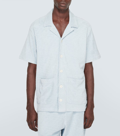 Frescobol Carioca Paco Cotton Terry Jacquard Bowling Shirt In Seafoam