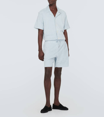 Frescobol Carioca Paco Cotton Terry Jacquard Bowling Shirt In Seafoam