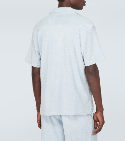 Frescobol Carioca Paco Cotton Terry Jacquard Bowling Shirt In Seafoam