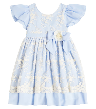 Shop Patachou Embroidered Chiffon And Tulle Dress In Blue
