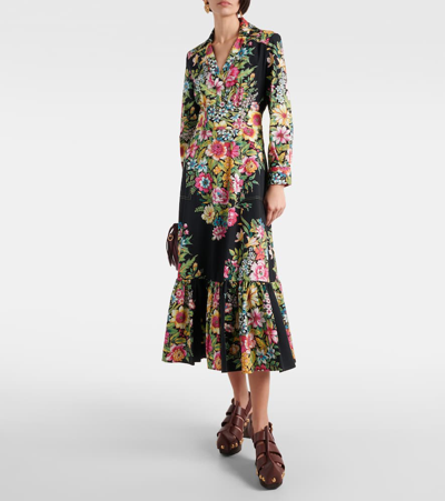 Etro Printed Cotton Midi Dress In Black