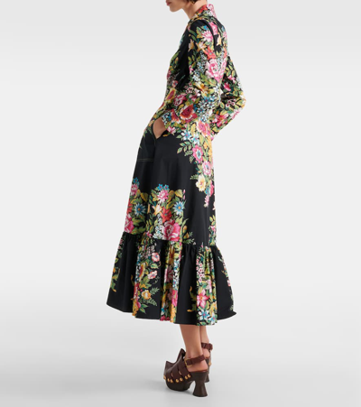 Etro Printed Cotton Midi Dress In Black