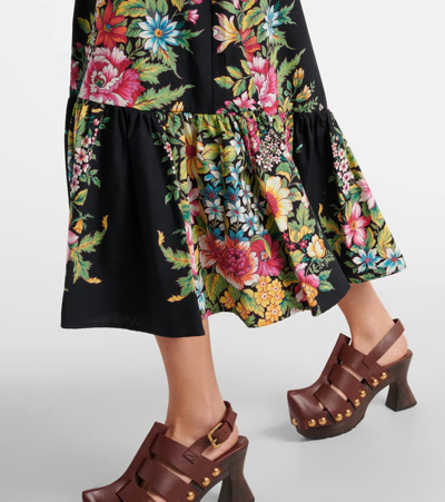 Etro Printed Cotton Midi Dress In Black