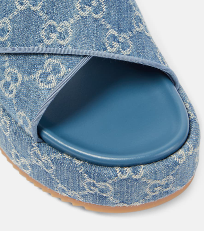 Shop Gucci Angelina Gg Denim Platform Sandals In Blue