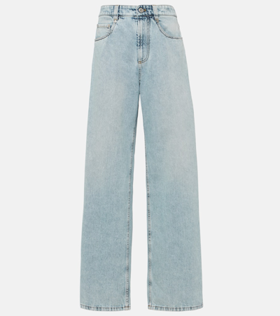 Shop Brunello Cucinelli High-rise Wide-leg Jeans In Blue