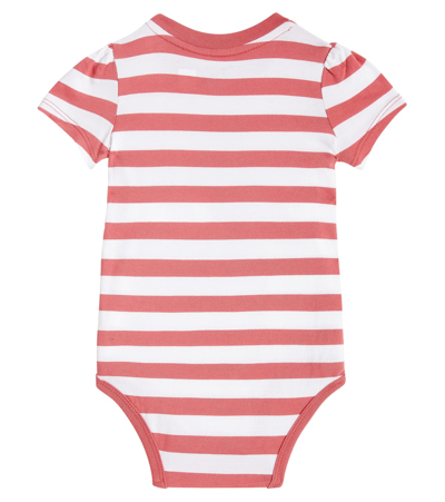 Shop Polo Ralph Lauren Baby Polo Bear Striped Cotton Playsuit In Red