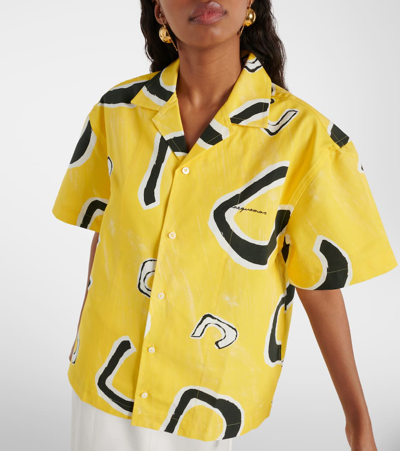 Shop Jacquemus La Chemise Jean Printed Cotton Bowling Shirt In Yellow
