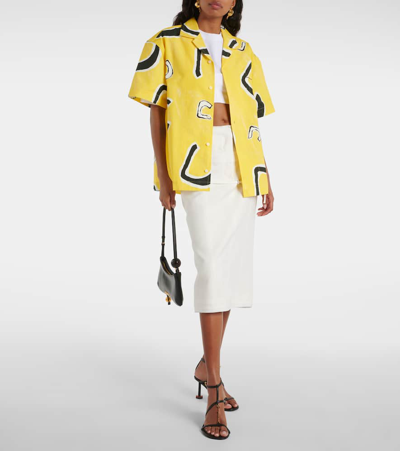 Shop Jacquemus La Chemise Jean Printed Cotton Bowling Shirt In Yellow