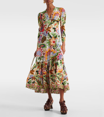 Shop Etro Floral Silk Midi Dress In White