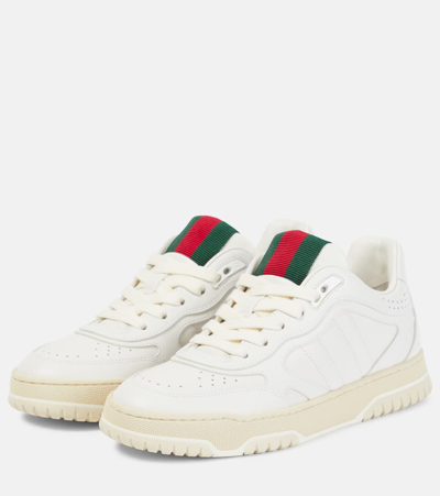 Shop Gucci Re-web Leather Sneakers In White