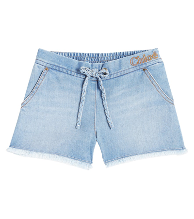 Shop Chloé Kids Denim Shorts In Blue