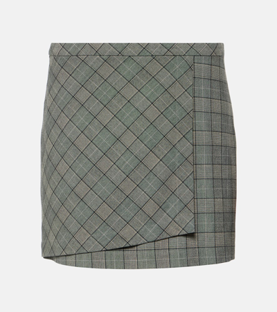 Ganni Wrap-design Check-print Miniskirt In Grey