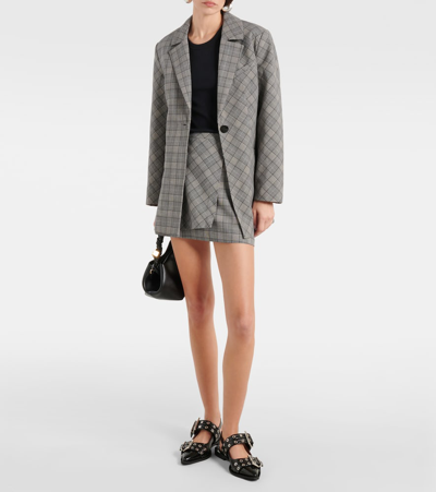 Shop Ganni Check Mix Miniskirt In Grey