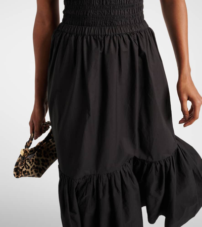 Shop Ganni Cotton Poplin Midi Skirt In Black