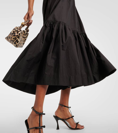 Shop Ganni Cotton Poplin Midi Skirt In Black