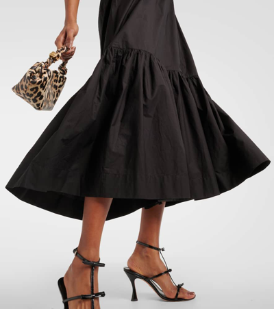 Ganni Cotton Poplin Midi Skirt In Black