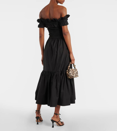 Shop Ganni Cotton Poplin Midi Skirt In Black