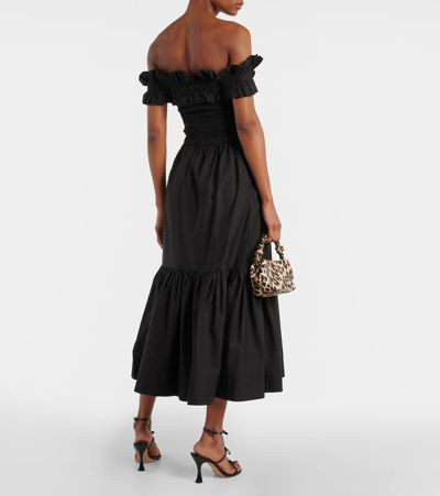 Ganni Cotton Poplin Midi Skirt In Black