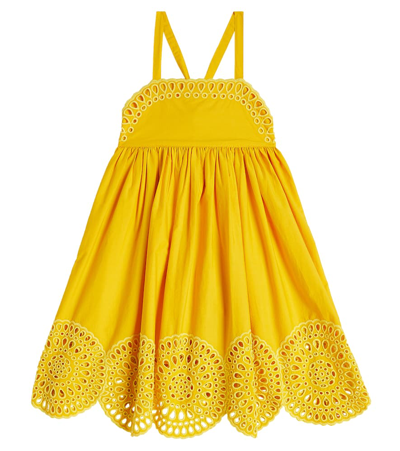 Shop Stella Mccartney Embroidered Cotton Dress In Yellow