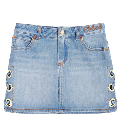 Shop Chloé Lace-detail Denim Skirt In Blue