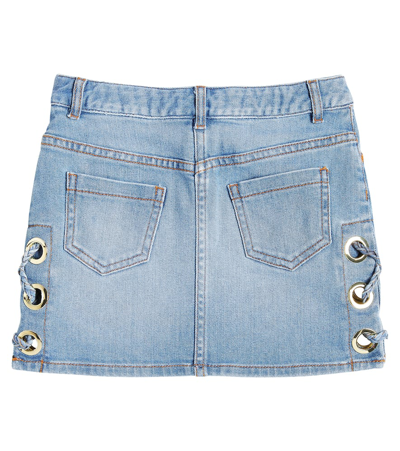 Shop Chloé Kids Lace-detail Denim Skirt In Blue