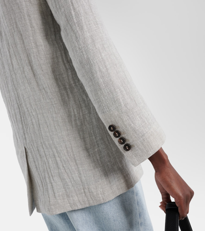 Shop Brunello Cucinelli Oversized V-neck Linen-blend Blazer In Grey