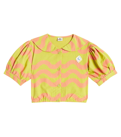 Jellymallow Wave Printed Cotton Blouse In Green