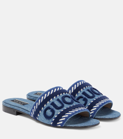 Shop Gucci Jane Denim Slides In Blue