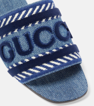 Shop Gucci Jane Denim Slides In Blue