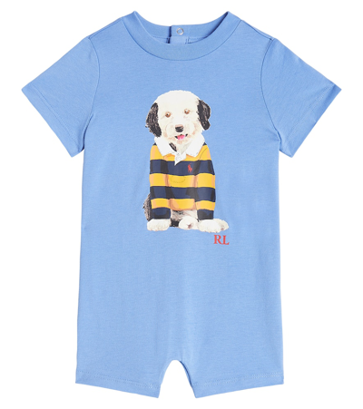 Shop Polo Ralph Lauren Baby Printed Cotton Playsuit In Blue