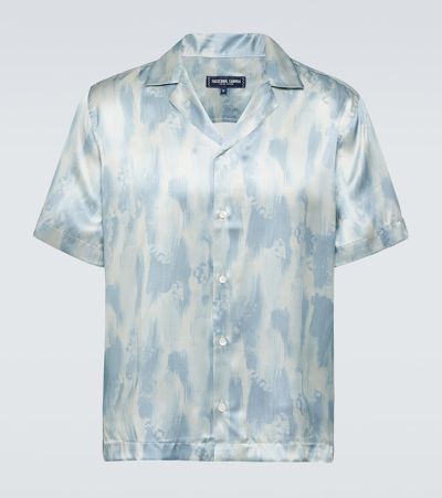 Shop Frescobol Carioca Roberto Printed Silk Bowling Shirt In Blue