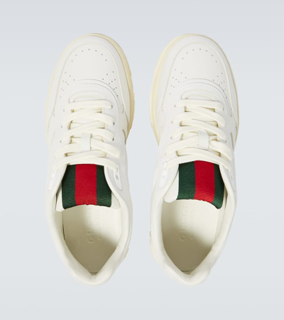 Shop Gucci Re-web Leather Sneakers In White