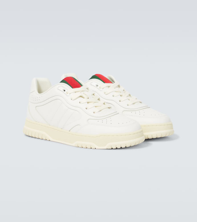 Shop Gucci Re-web Leather Sneakers In White