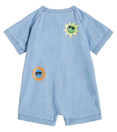 Shop Stella Mccartney Baby Printed Denim Playsuit In Blue