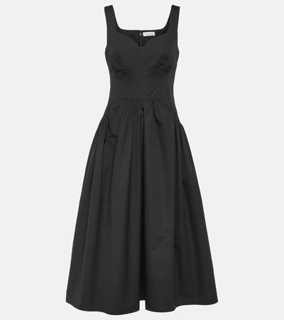 Shop Alexander Mcqueen Sweetheart-neck Cotton Midi Dress In Black