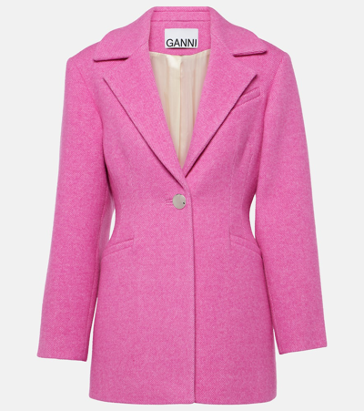 Shop Ganni Wool-blend Twill Blazer In Pink