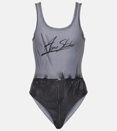 Shop Acne Studios Elea Printed Swimsuit In Black