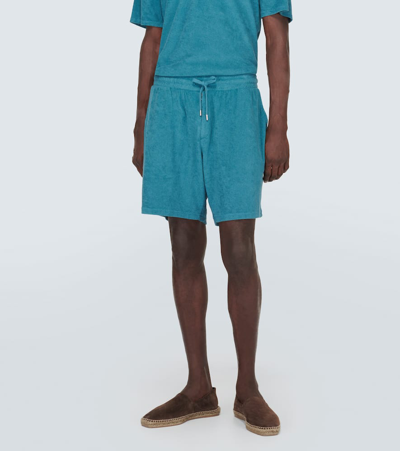 Shop Frescobol Carioca Augusto Cotton-blend Terry Shorts In Green