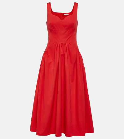 Shop Alexander Mcqueen Sweetheart-neck Cotton Midi Dress In Red