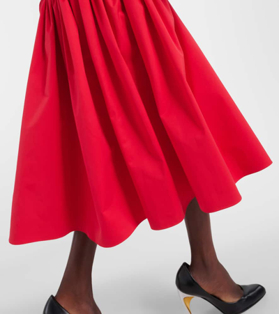 Shop Alexander Mcqueen Sweetheart-neck Cotton Midi Dress In Red