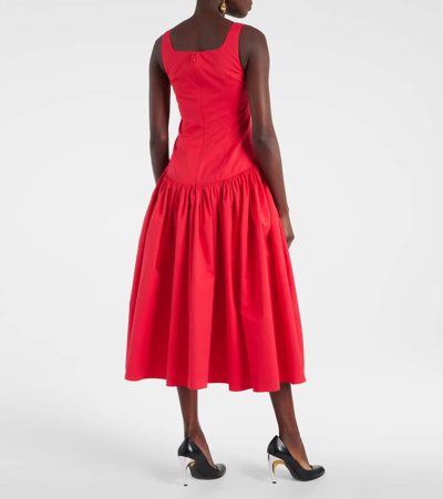 Shop Alexander Mcqueen Sweetheart-neck Cotton Midi Dress In Red
