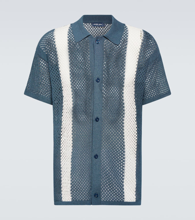 Shop Frescobol Carioca Castillo Cotton-blend Crochet Bowling Shirt In Blue