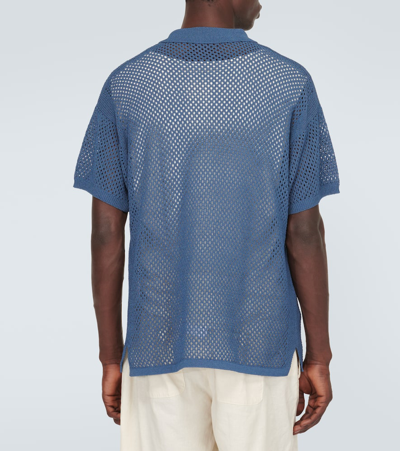 Shop Frescobol Carioca Castillo Cotton-blend Crochet Bowling Shirt In Blue