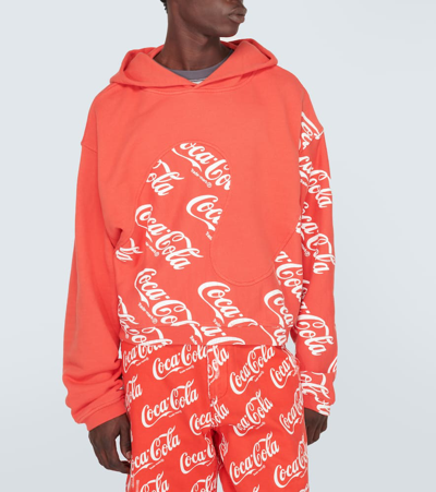 Shop Erl Printed Cotton Hoodie In Orange