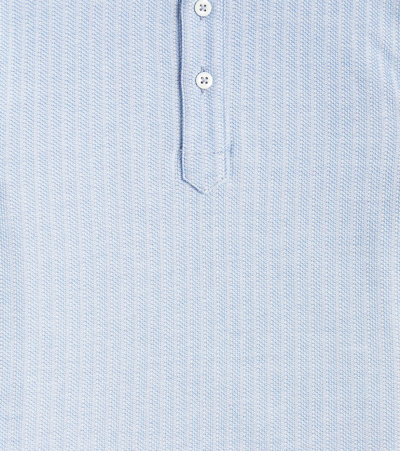 Shop Brunello Cucinelli Cotton And Silk Polo Shirt In Blue