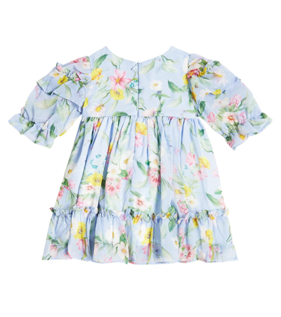 Shop Patachou Baby Floral Embroidered Dress In Blue